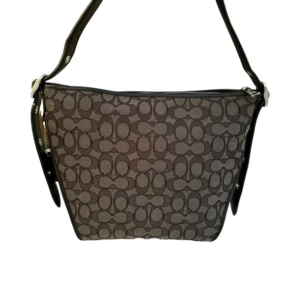 Coach Dufflette Shoulder Bag Signature Black Leather Crossbody - Picture 8 of 17